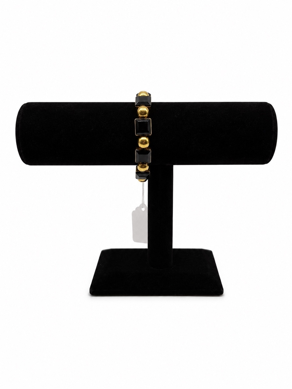 Jewelry By GG Black Glass with Gold Accents 4" Beaded Bracelet